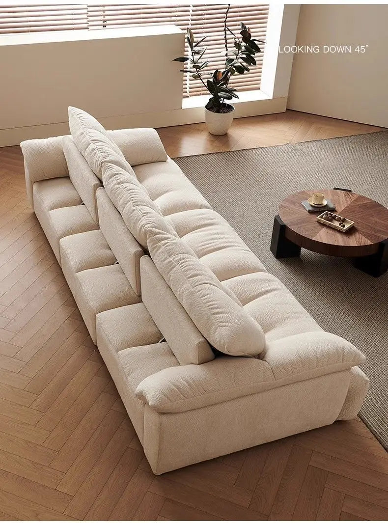 #Modular Cloud Chenille Fabric Sectional Sofa Minimalist Cream Style Straight Upholstered Sofa for Living Room Home Furniture