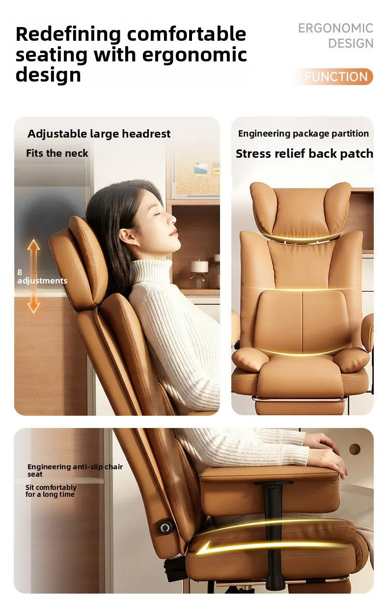 Ergonomic Leather Office Chair with High Backrest Recline Lumbar Support Executive Desk Chair Gaming Ready Comfort Furniture