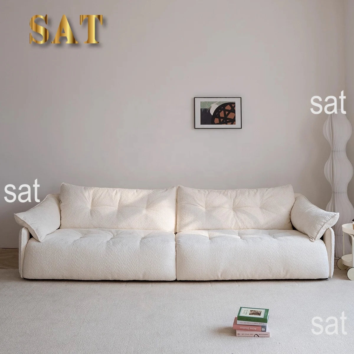 # Nordic Modern Cream White Sherpa 3-seater Living Room Set Sofa Modular Deep Throne Villa Apartment Hotel Designer Sofa