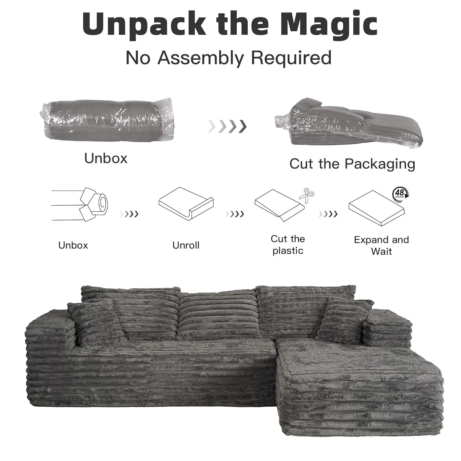 103" L Shaped Sectional Boneless Couch for Living Room, Modern Modular Cloud Sofa with Right Facing Chaise, Comfy, Customized
