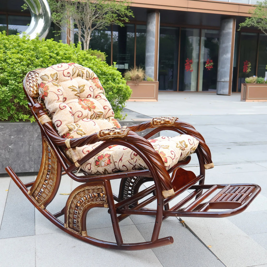 Balcony elderly rattan chair household large medium new Chinese real rattan recliner