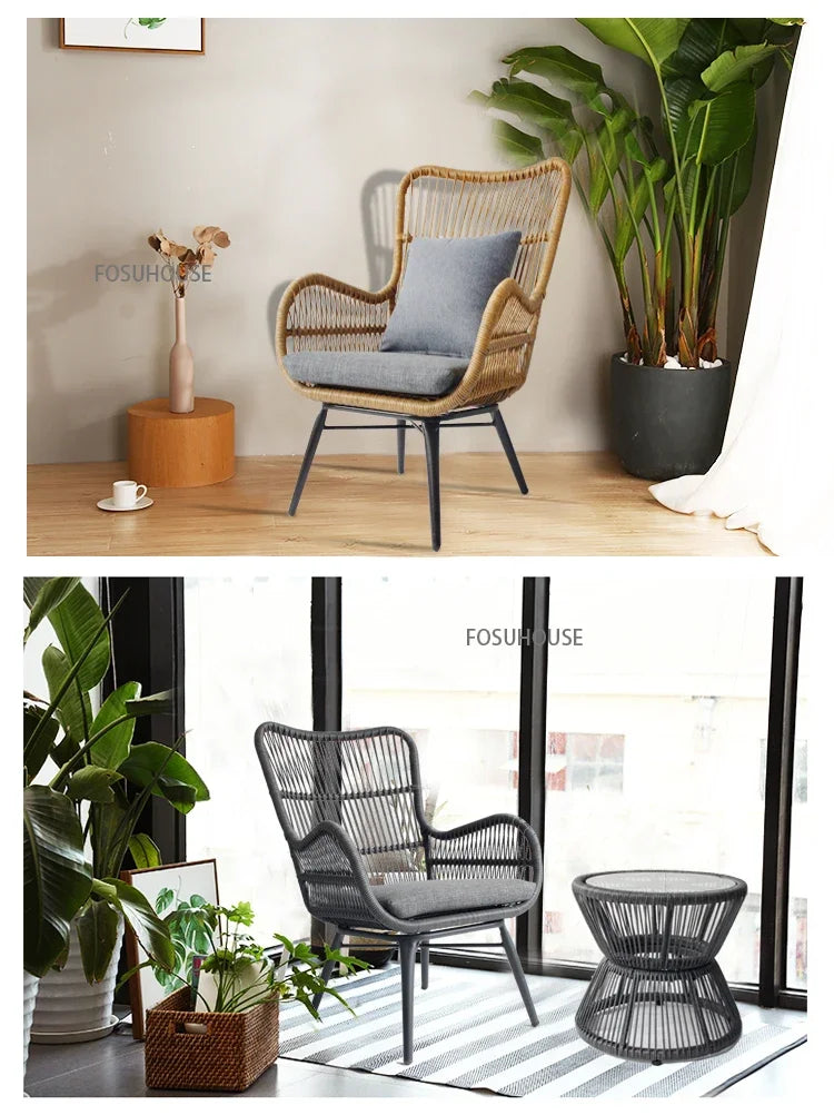 Rattan Chair Three Piece Set Balcony Table Combination Outdoor Furniture Armrest Single Rattan Sofa Recliner Patio Outdoor Chair
