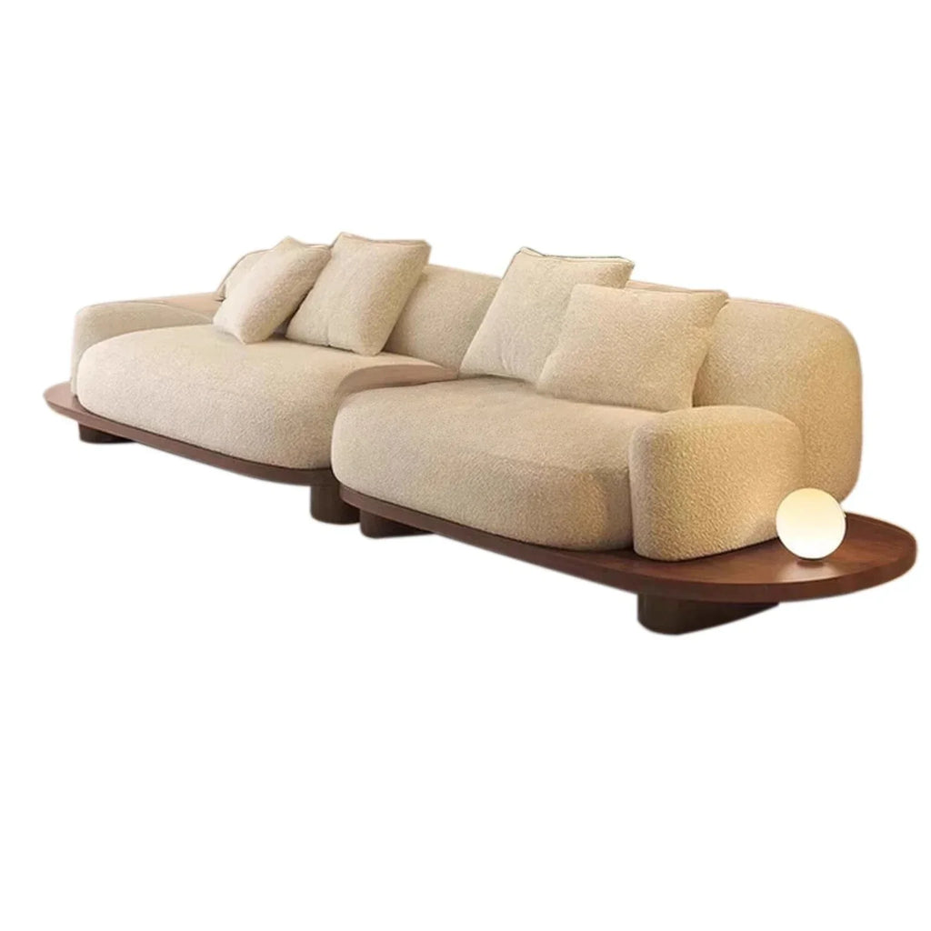 Nordic cream style solid wood high-end artistic sense small apartment living room sofa walnut color lamb wool sofa