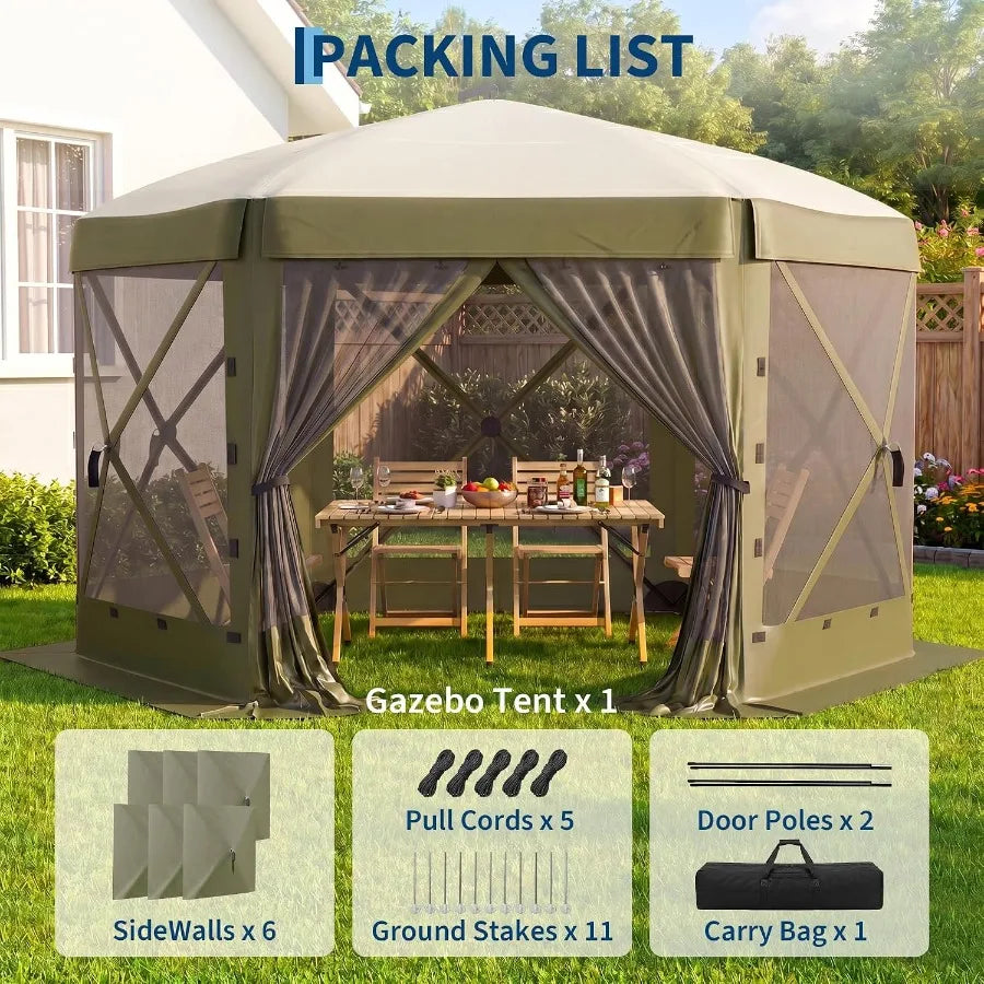 Feet 6-Sided Pop Up Gazebo Screen Tent with Mesh Panels