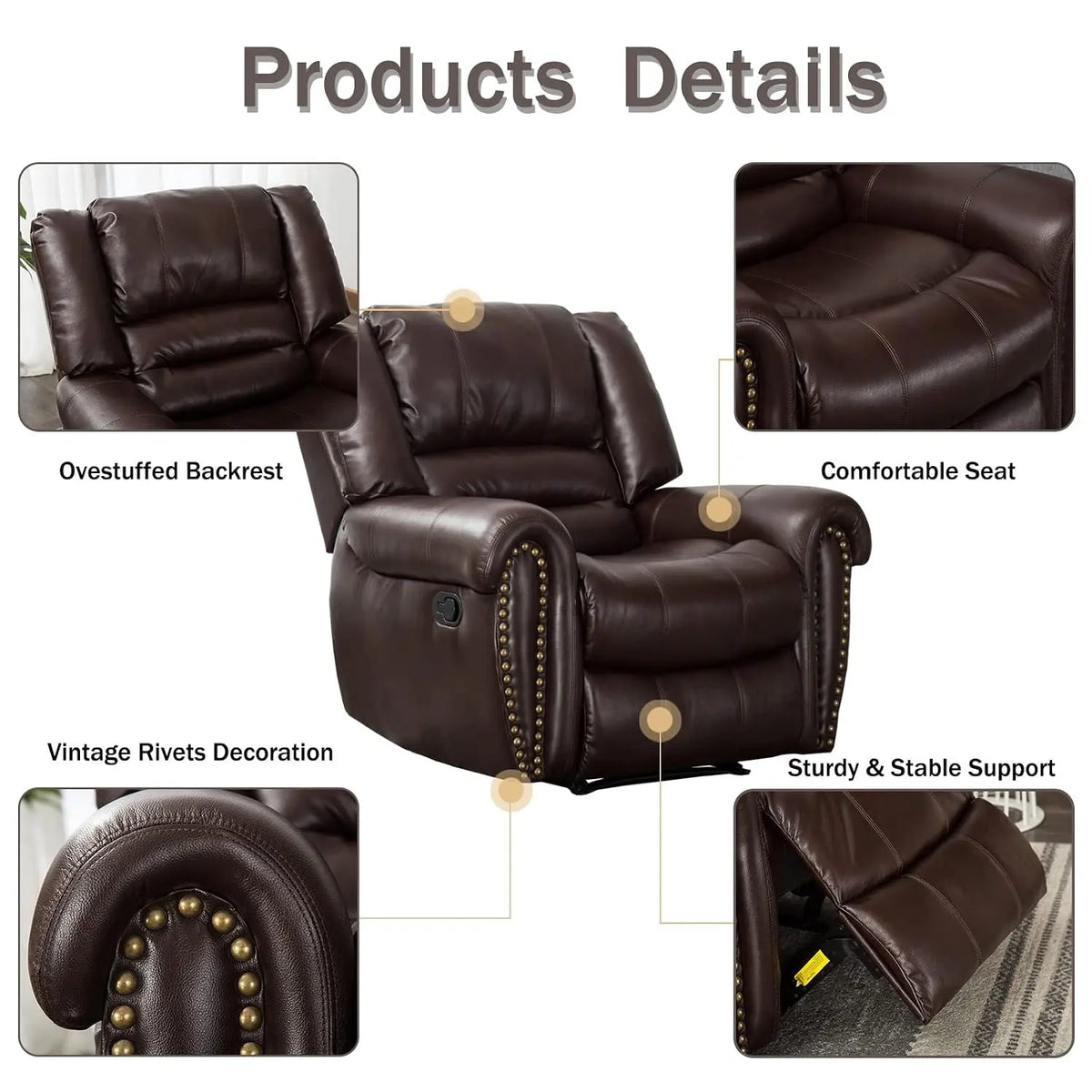 Leather Recliner Chair, Classic and Traditional Manual Recliner Chair with Comfortable Arms and Back Single Sofa, Customized