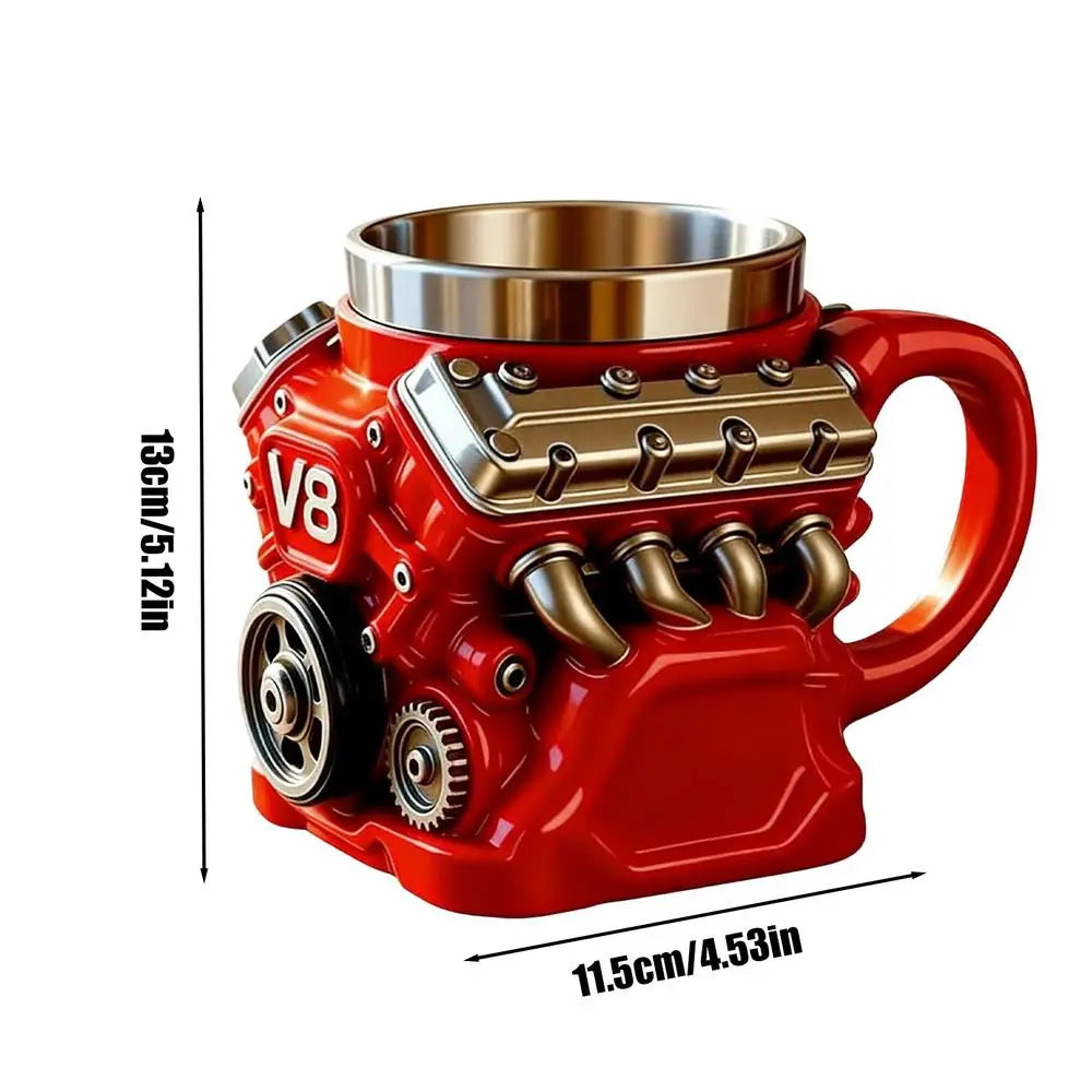 Engine Coffee Mug V8 Engines Stainless Steel Cup Double Wall Insulation Car Mug With Handle Portable Coffee Travel Mug