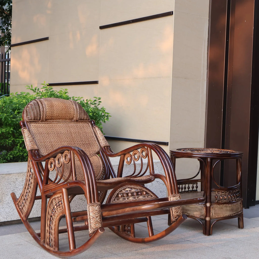 Natural rattan rocking chair elderly recliner balcony