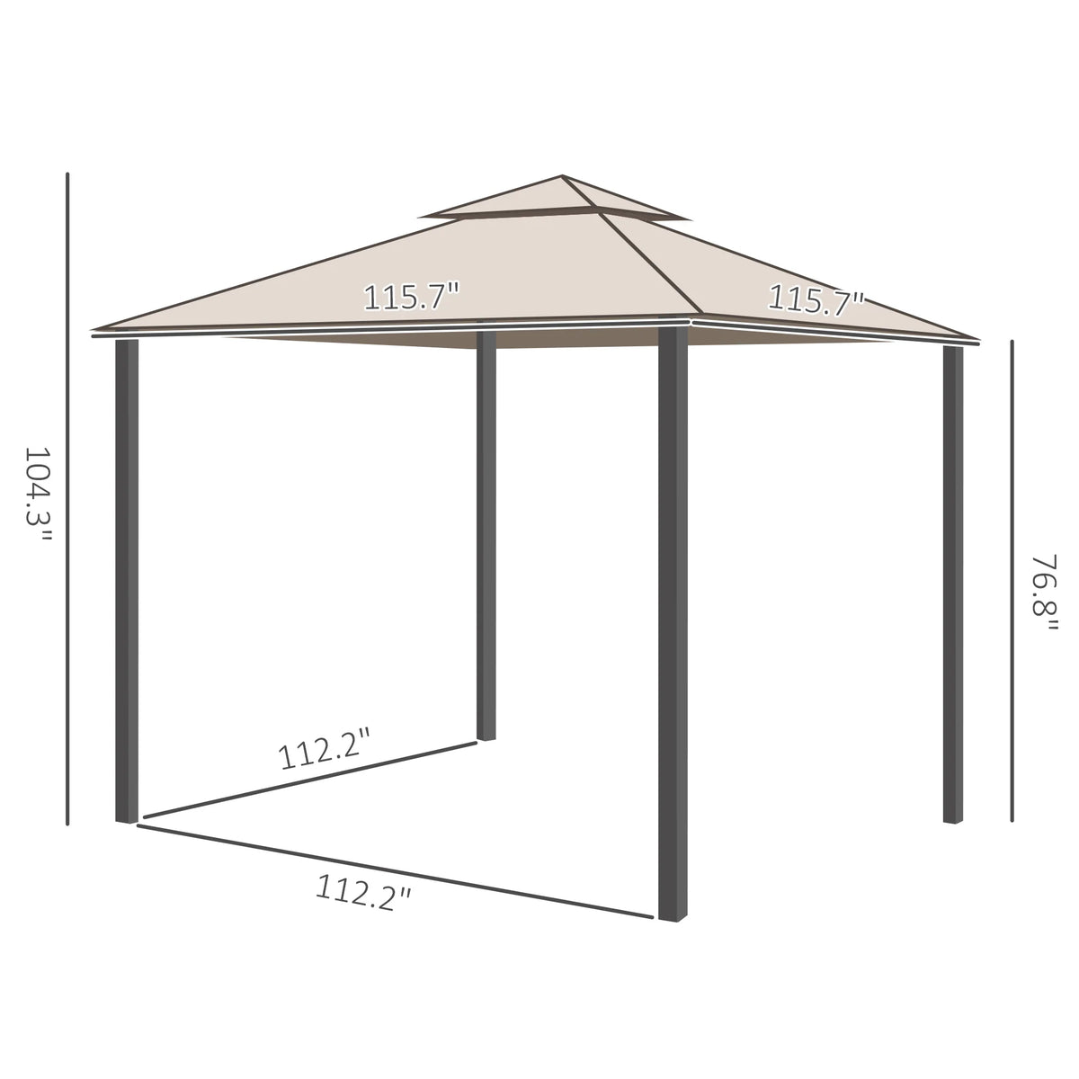 9.6' X 9.6' Outdoor Patio Gazebo Canopy Tent with Two-Tiered Roof, Taupe