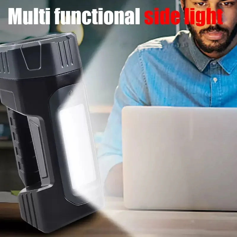 Solar LED Flashlight With COB Side Light Rechargeable Portable Handheld Flashlight Multifunction Outdoor Camping Fishing Lights