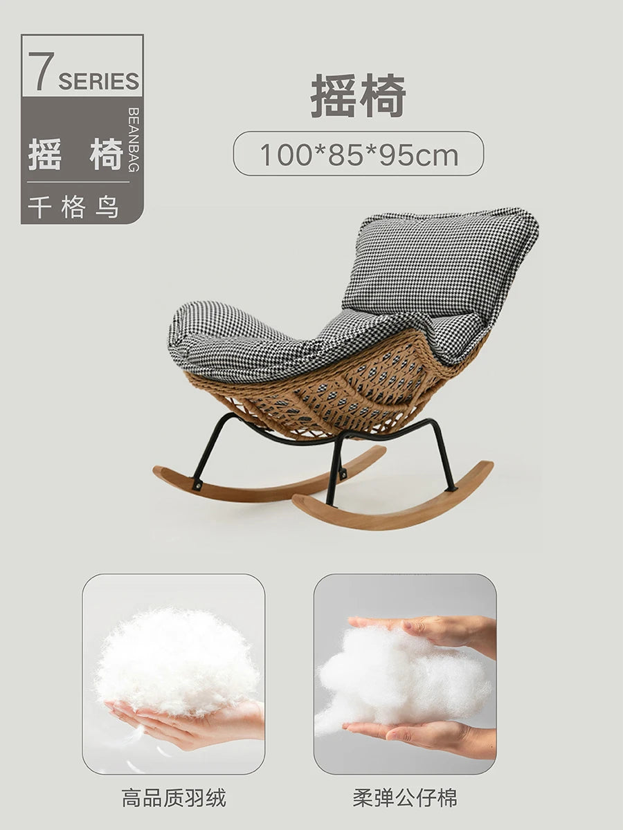 Rattan Rocking Chair for Sleeping Single Recliner Lounge Chair for Living Room Patio Outdoor Relaxing Seat Natural Wicker Rocker
