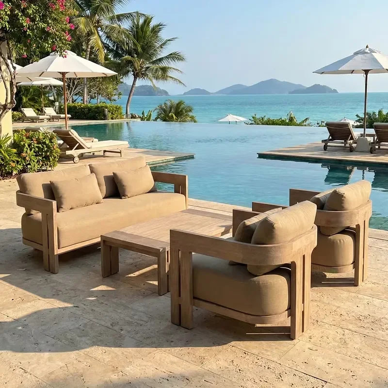 Customization Modern Outdoor Garden Dining Courtyard Sofa Set Hotel Villa Resort Commercial Teak Furniture Guangdong
