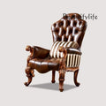 European leather sofa American all-solid wood boss office chair household desk chair old carved leisure chair