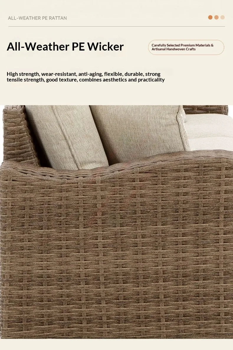 Outdoor PE Rattan Sofa Table Set, Waterproof Sun‑Resistant Patio Furniture for Garden, Balcony and Backyard Leisure Use