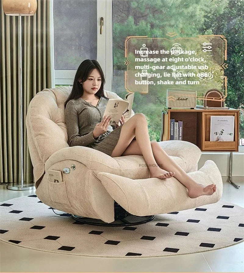 Nordic Home Rotating Recliner Modern Living Room Furniture Leisure Lazy Sofa Bed Rocking Chair Designer Fabric Living Room Sofas