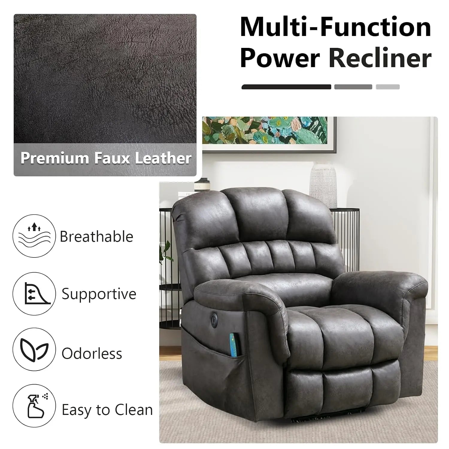 Massage Recliner Chair, Overstuffed Rocker Lazy Boy Chairs with Vibration&Gently Heat,Fabric Ergonomic Manual Nursery, Custom