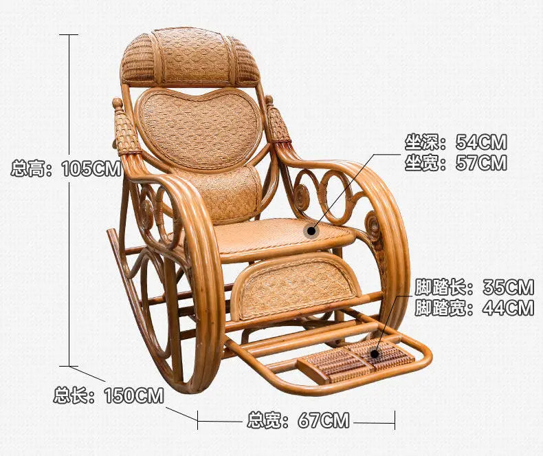 natural real rattan happy elderly solid wood rocking balcony household rattan rocking chair rattan