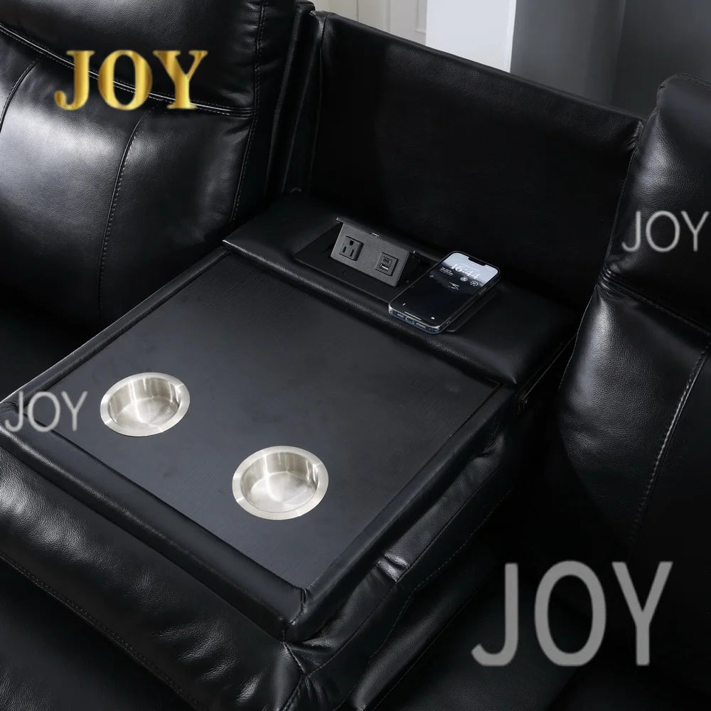 #￥Wholesale Leather Power Reclining Chair Smart Electrical 3+2 Seater Recliner Sofa Couch Set with Dropdown Table LED Cup Holder