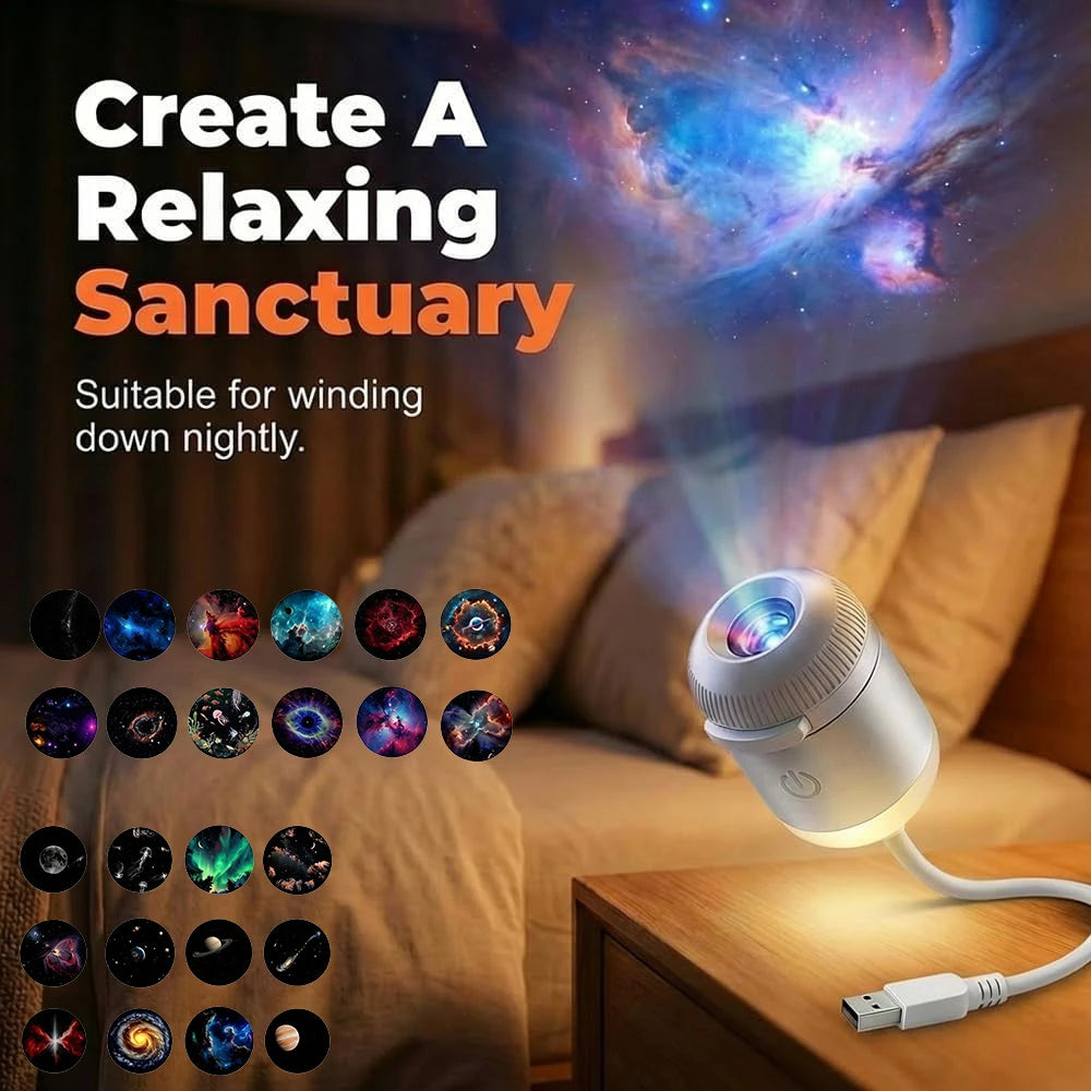 Mini USB Bedside Night Light Projection Ambient Light 36 Slides Galaxy Starry Sky Projector Lamp for Home Room Decor Kids Gifts