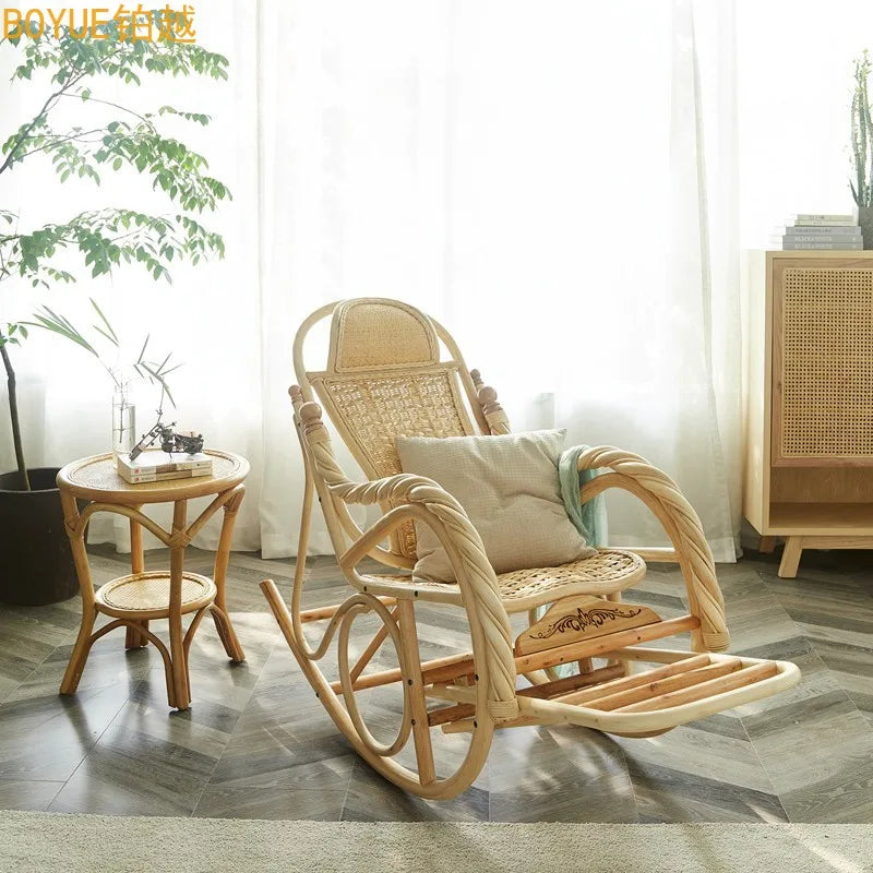 True rattan woven rocking chair design style elderly adult recliner household small apartment balcony leisure
