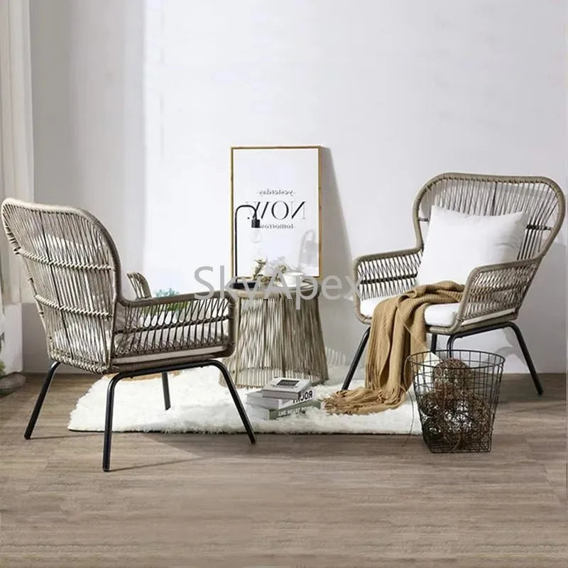 Modern 3-Piece 2-Seater Comfortable Metal Frame Rattan Wicker Chair and Table Set  For Outdoor Balcony Courtyard Apartment Patio