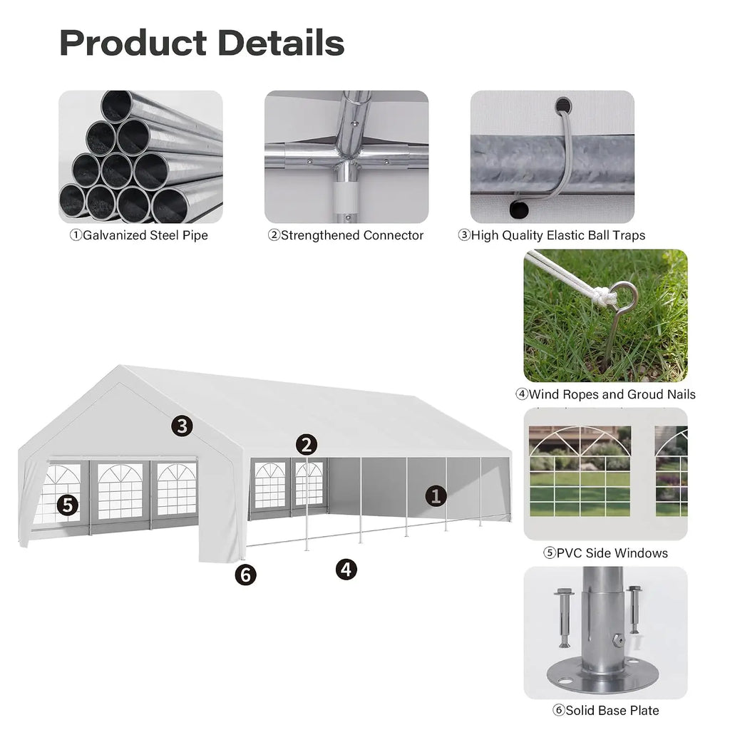 20x40 Party Tent for 50-80 People, Heavy Duty Party Tent Canopy with Sidewalls & Steel Frame, White Event Shelter, Customized