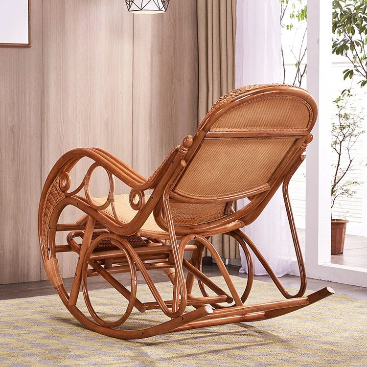 Chinese furniture living room balcony Indonesian rattan art leisure recliner lunch break rattan chair rocking chair
