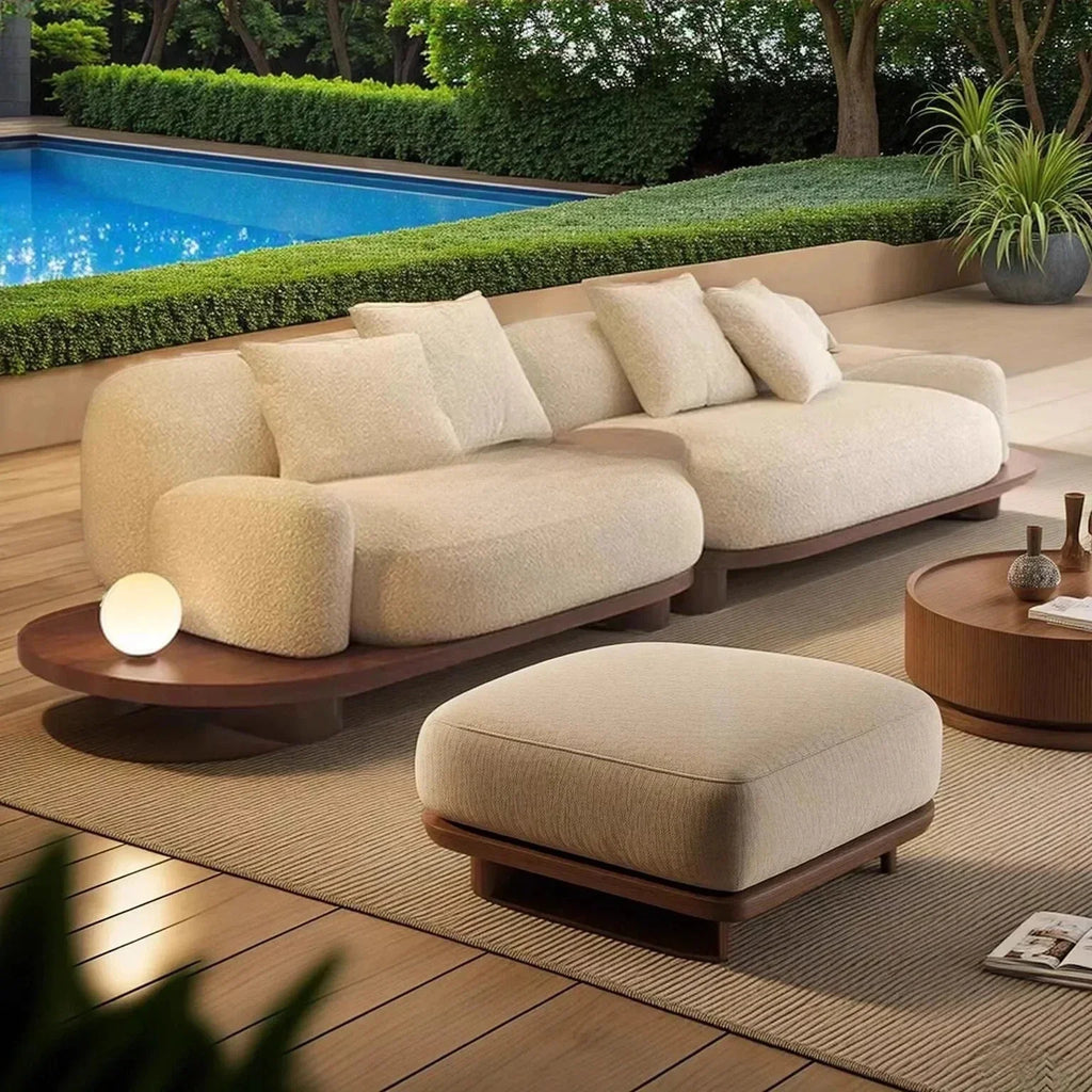 Nordic cream style solid wood high-end artistic sense small apartment living room sofa walnut color lamb wool sofa