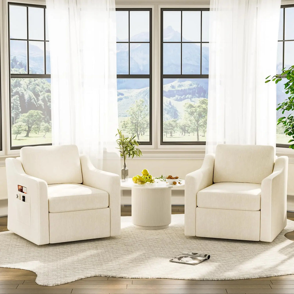 360° Swivel Accent Chair Set of 2, Large Comfy Reading Chairs, Accent Square Single-seat Armchair Upholstered Sofa