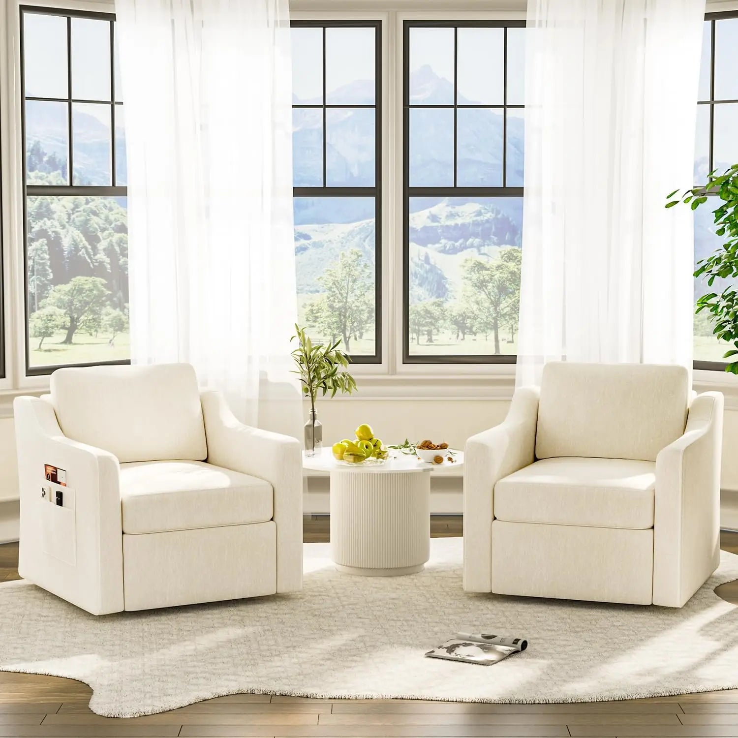 360° Swivel Accent Chair Set of 2, Large Comfy Reading Chairs, Accent Square Single-seat Armchair Upholstered Sofa