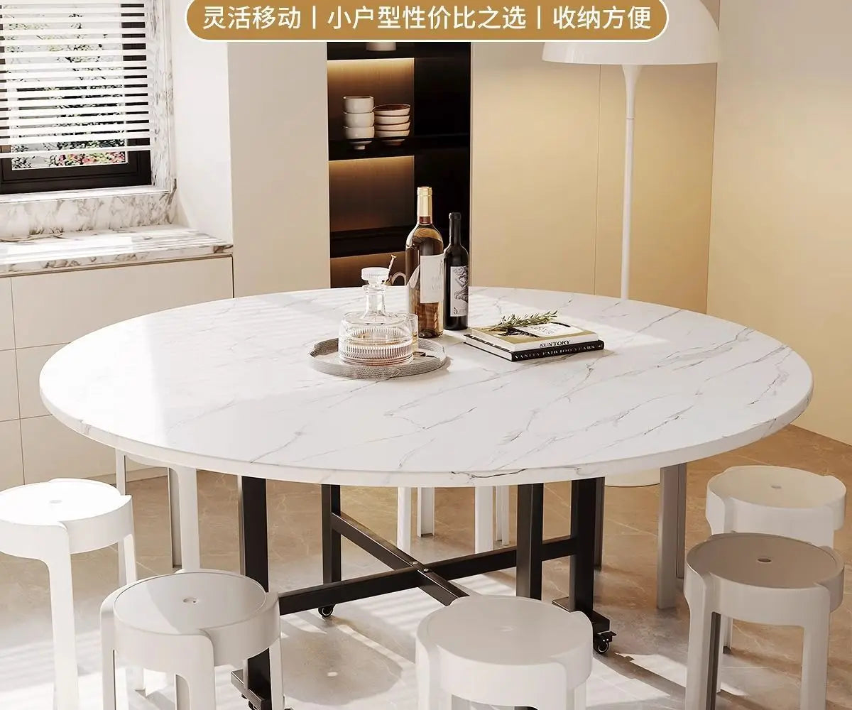 Folding telescopic dining table, living room folding large roundtable, multi-functional 20-person household diningtable, foldi