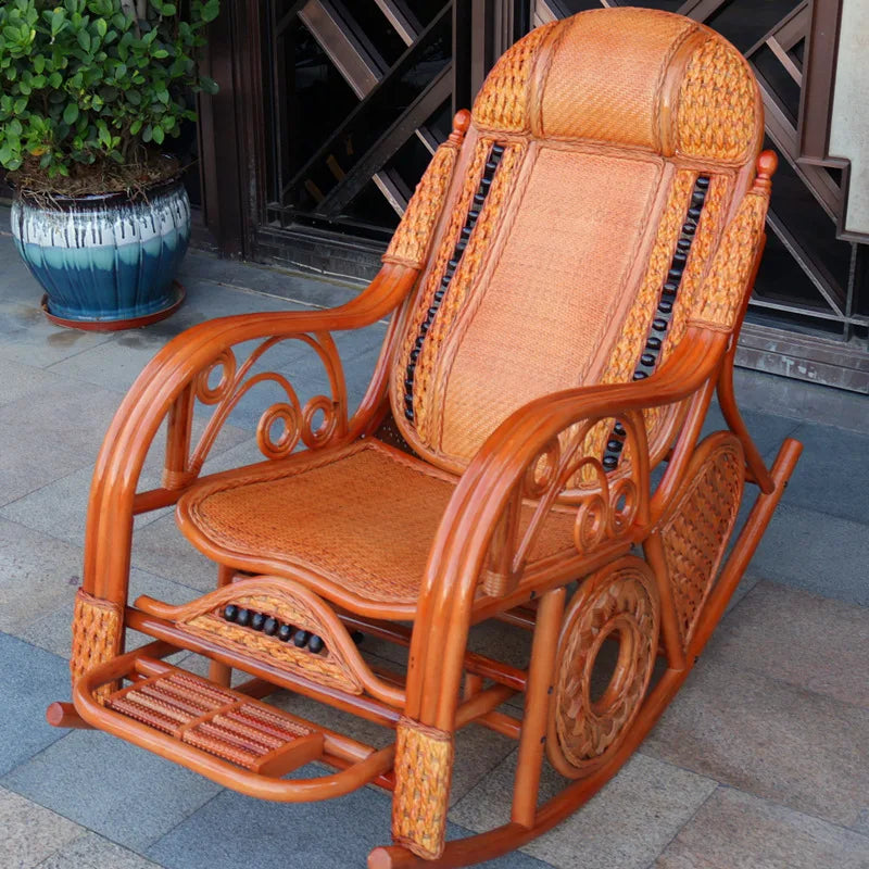 Natural rattan rocking chair sofa recliner lazy adult elderly chair living room