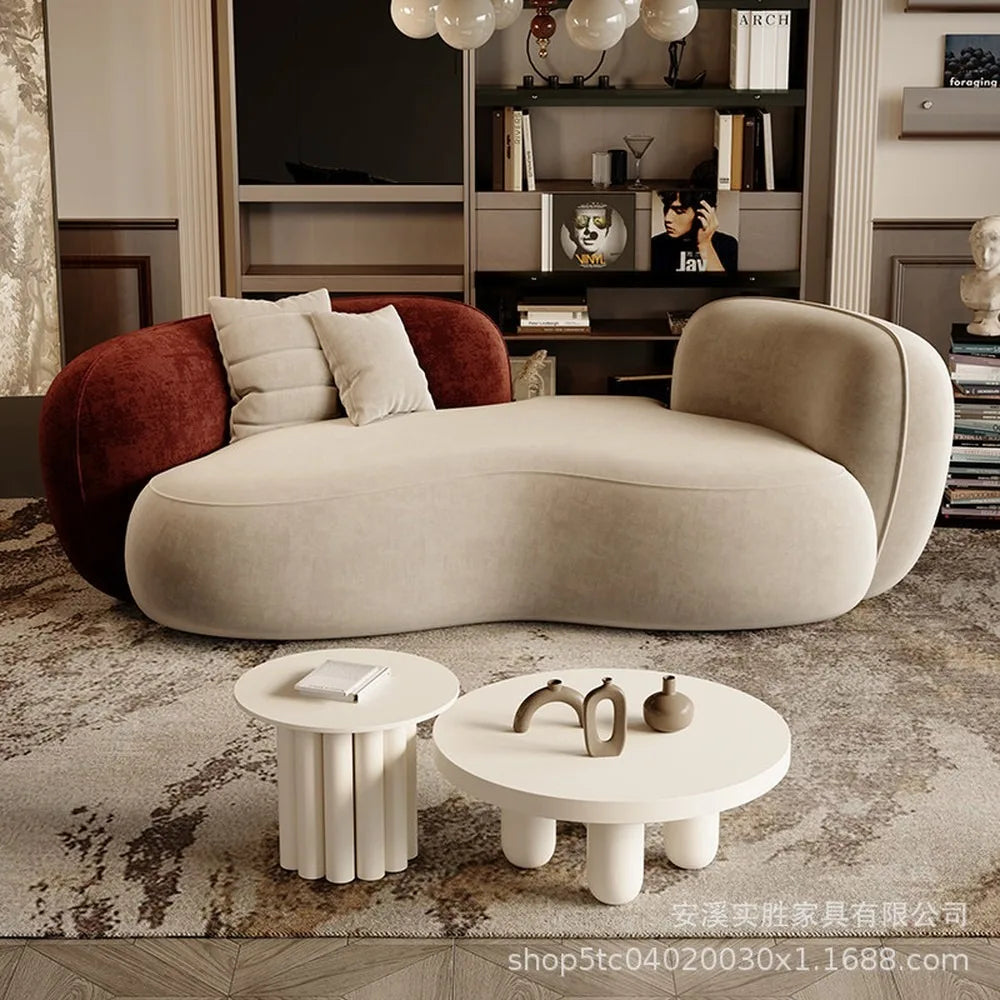 Curved Boucle Fabric Sofa, Modular Sectional for Small Spaces, Modern Lounge Seating
