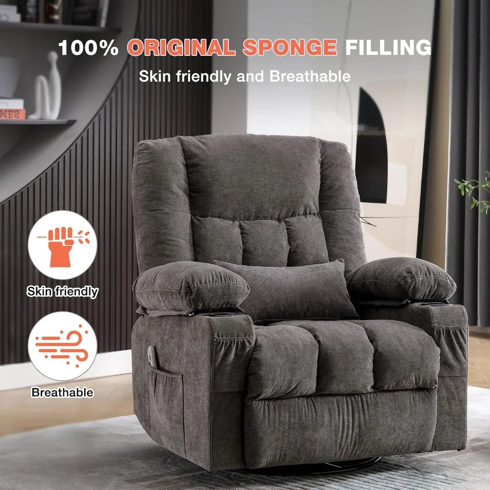 Massage Swivel Recliner Chair with Vibration Massage and Lumbar Heating for Adults,Oversized Rocker Recliner Single Sofa