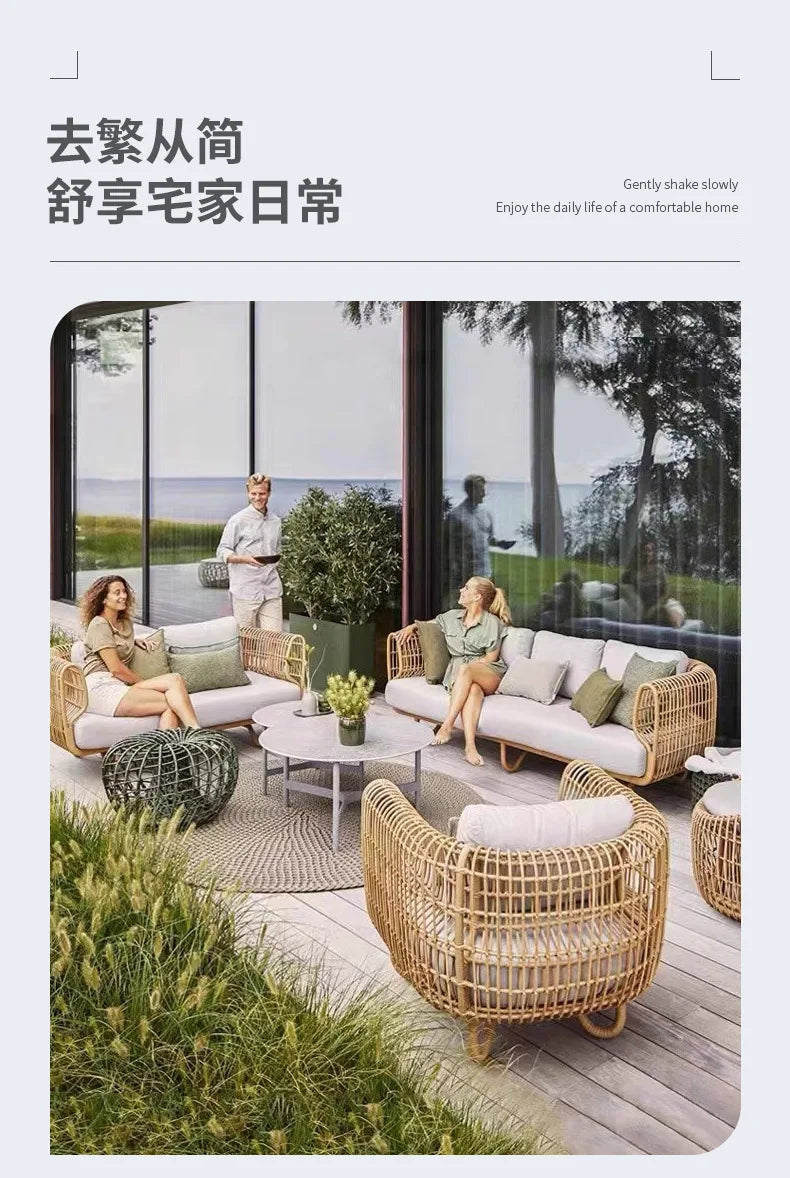 Outdoor rattan sofa coffee table combination courtyard garden terrace casual woven rattan chair outdoor waterproof and sunscreen