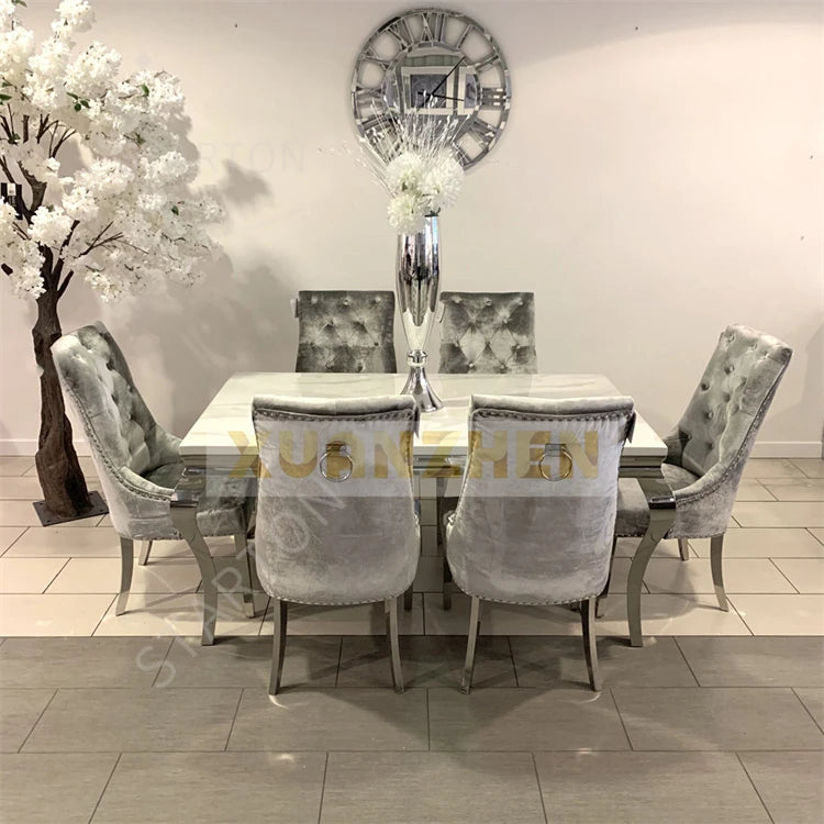 Cheap High Quality Dining Table Set Customized Dining Room Table and Grey Chairs Marble Luxury Dining Table