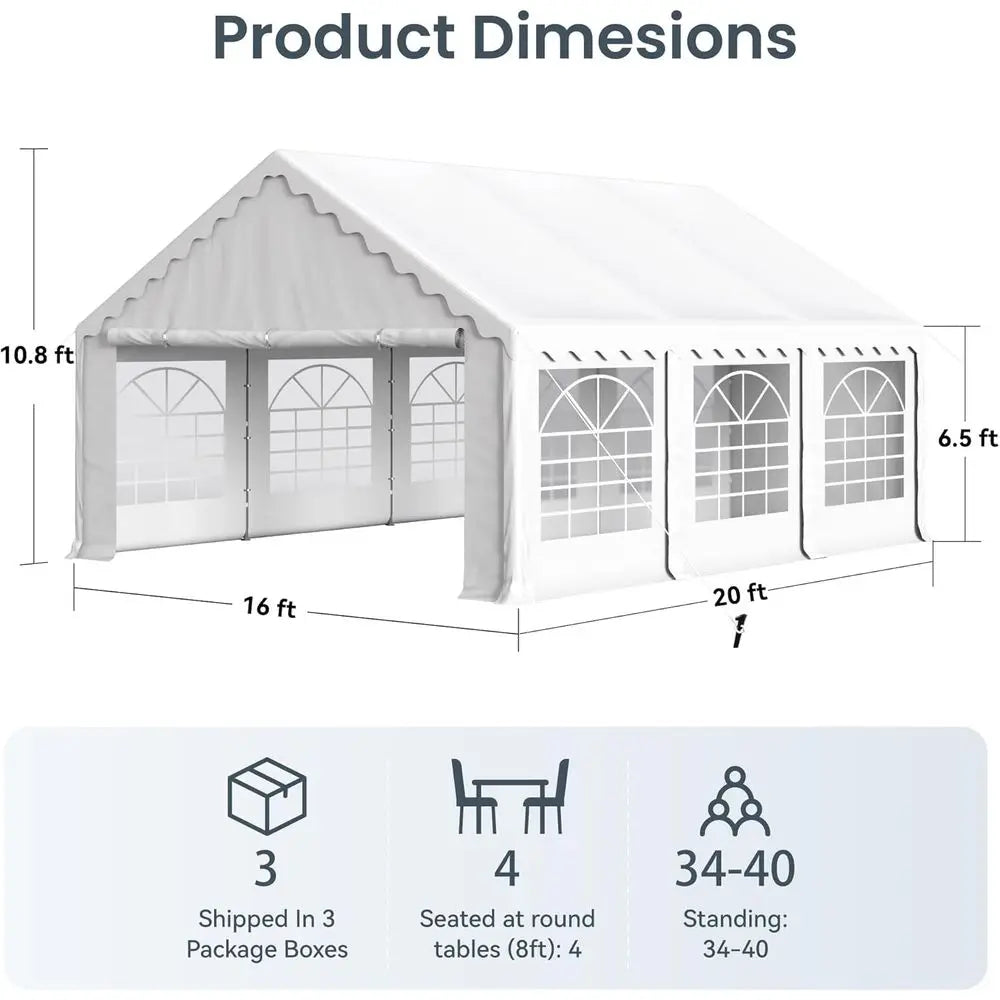 16x20 Outdoor Heavy Duty Party Tent, Large Party Wedding Event Tent with Removable Sidewalls & 3 Storage Bags or Patio Outdoor G