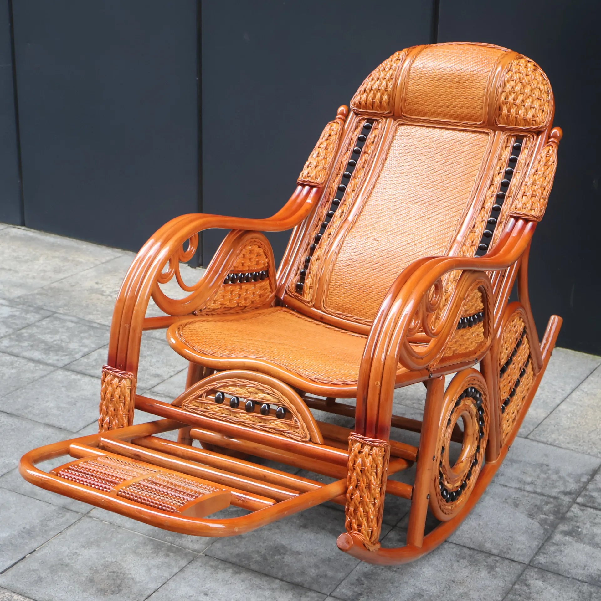 PYH pure natural true rocking chair adult rocking chair elderly rattan balcony household strong free rattan chair