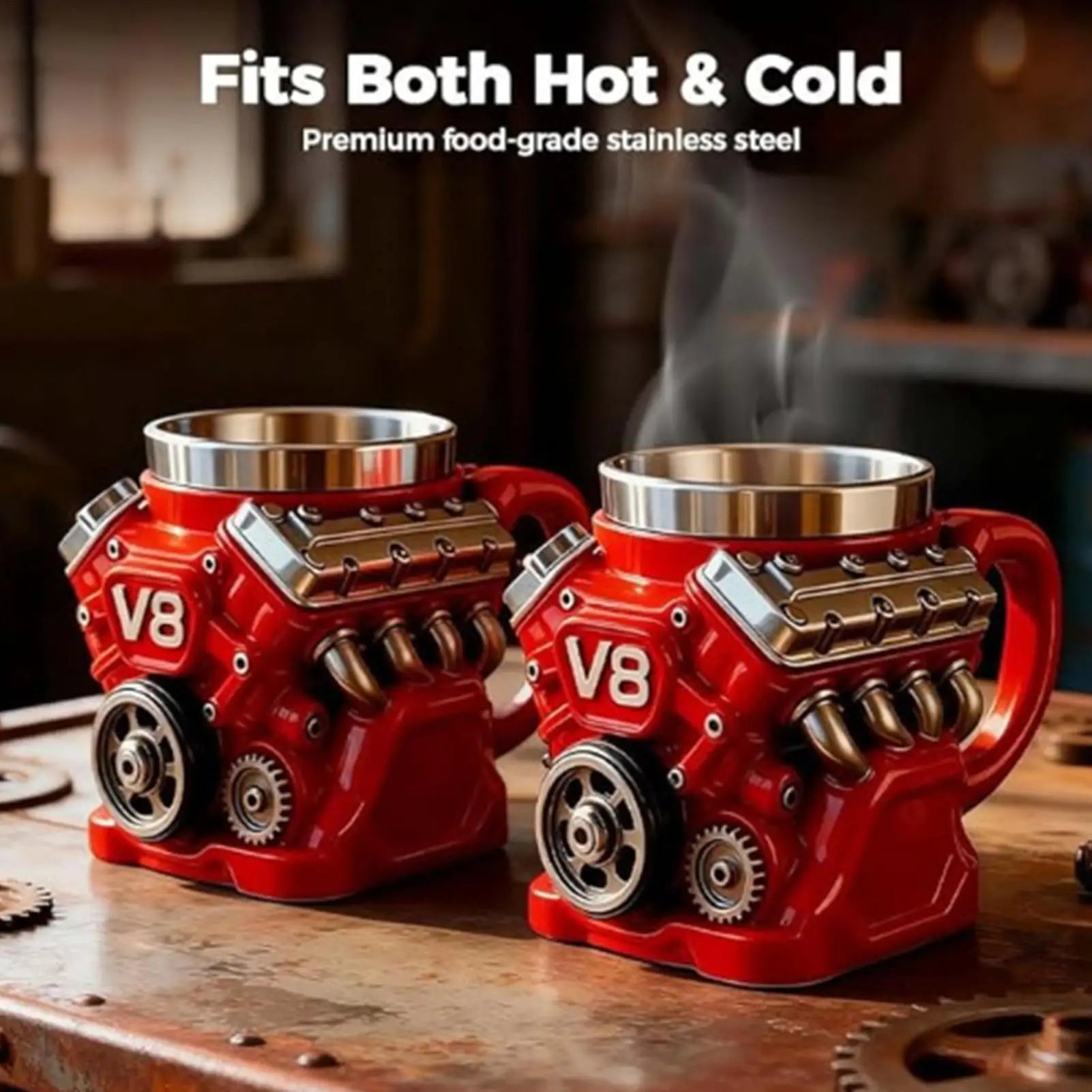 V8 Engine Shape  Insulation Water Mug Coffee Travel Mug Mechanical Cup Stainless Steel Engine Travel Mugs For Men Car Enthusiast