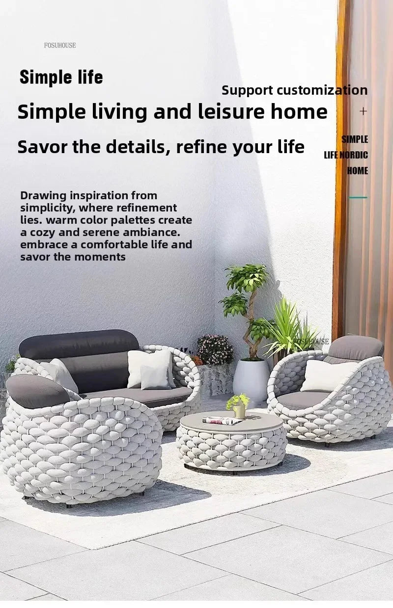 Aluminum Alloy Sofa Set Outdoor Modern Villa Courtyard Rope Weaving Garden Patio Furniture Weather Resistant Nordic Design
