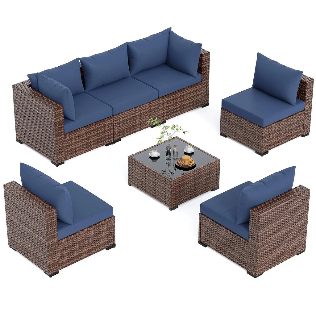 Outdoor Furniture 7-Piece Wicker Patio Set, Non-Slip Cushion, Custom