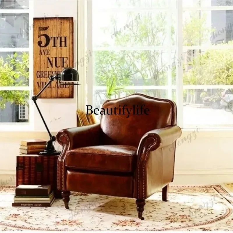 F181 American retro leather art sofa single leather office study boss chair living room sofa