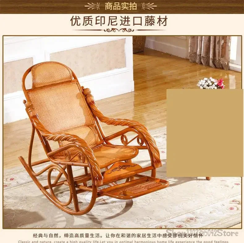Natural and comfortable rattan rocking chair for adults elderly family leisure chair balcony reclining and sleeping chair