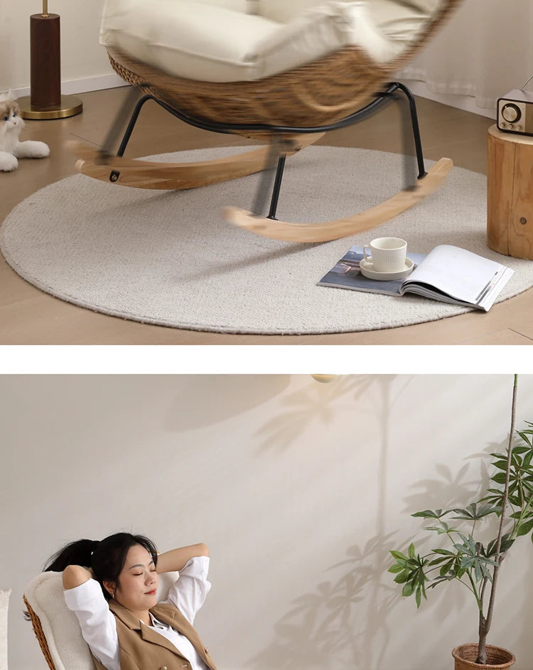 Rattan Rocking Chair for Sleeping Single Recliner Lounge Chair for Living Room Patio Outdoor Relaxing Seat Natural Wicker Rocker