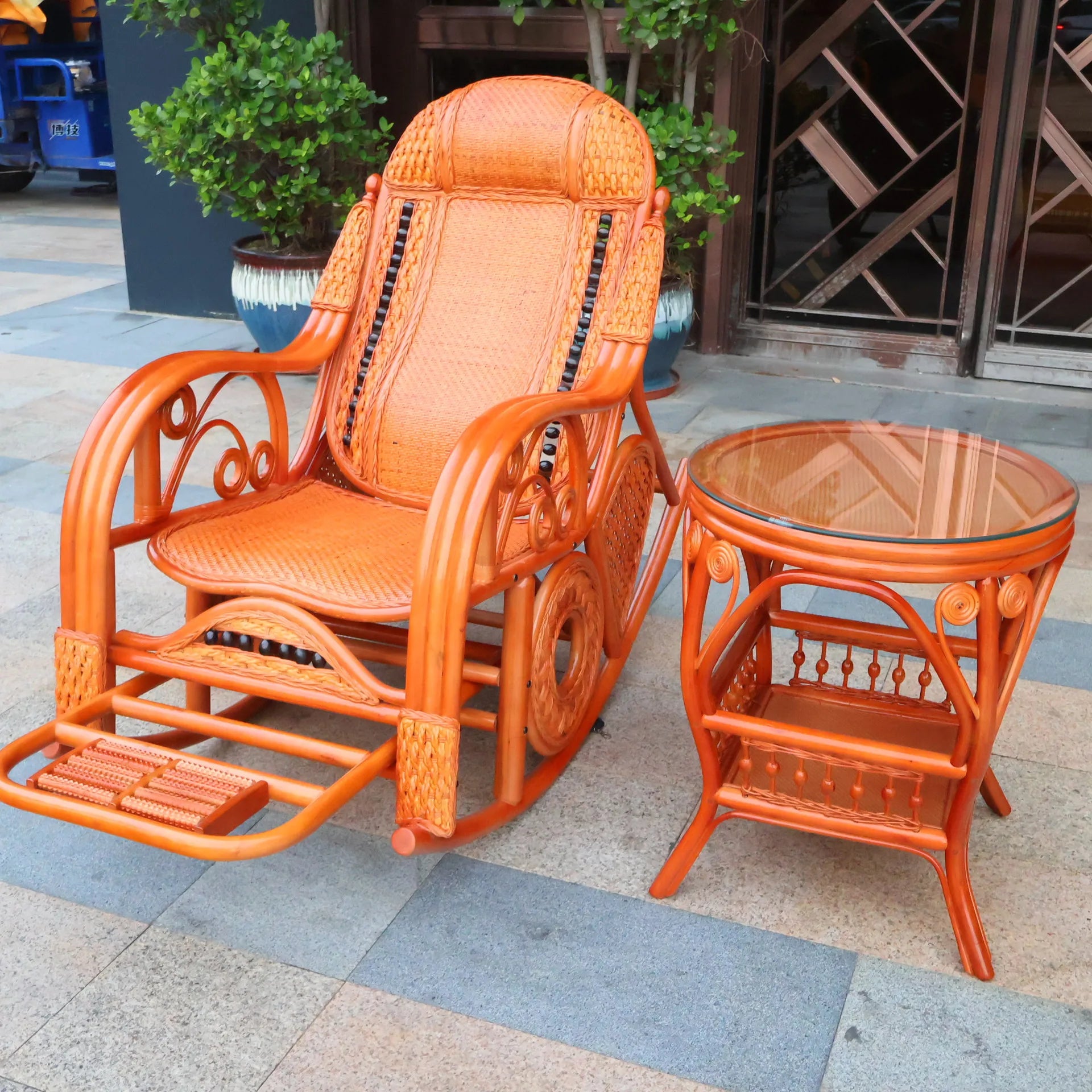 Natural rattan rocking chair sofa recliner lazy adult elderly chair living room