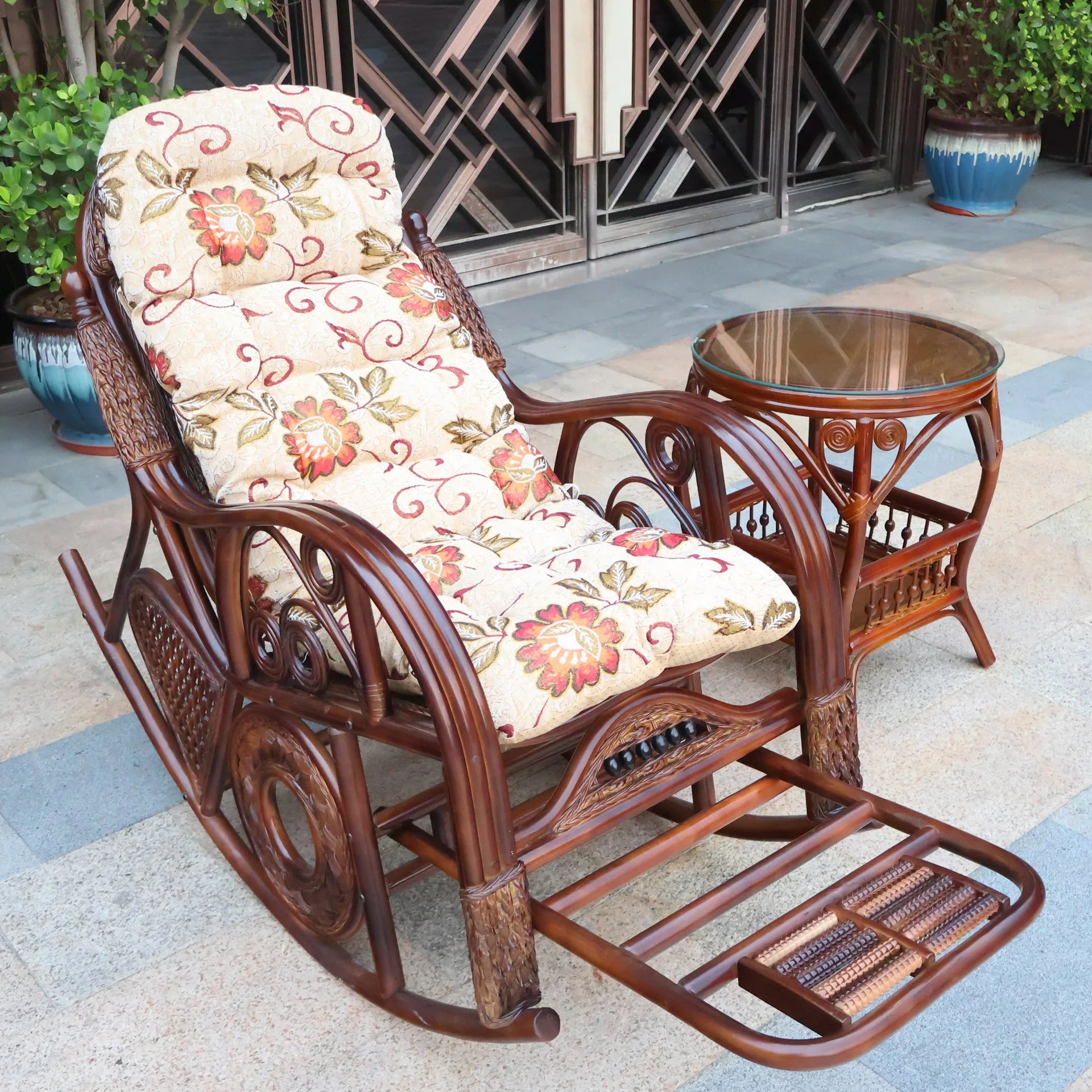Natural rattan rocking chair sofa recliner lazy adult elderly chair living room