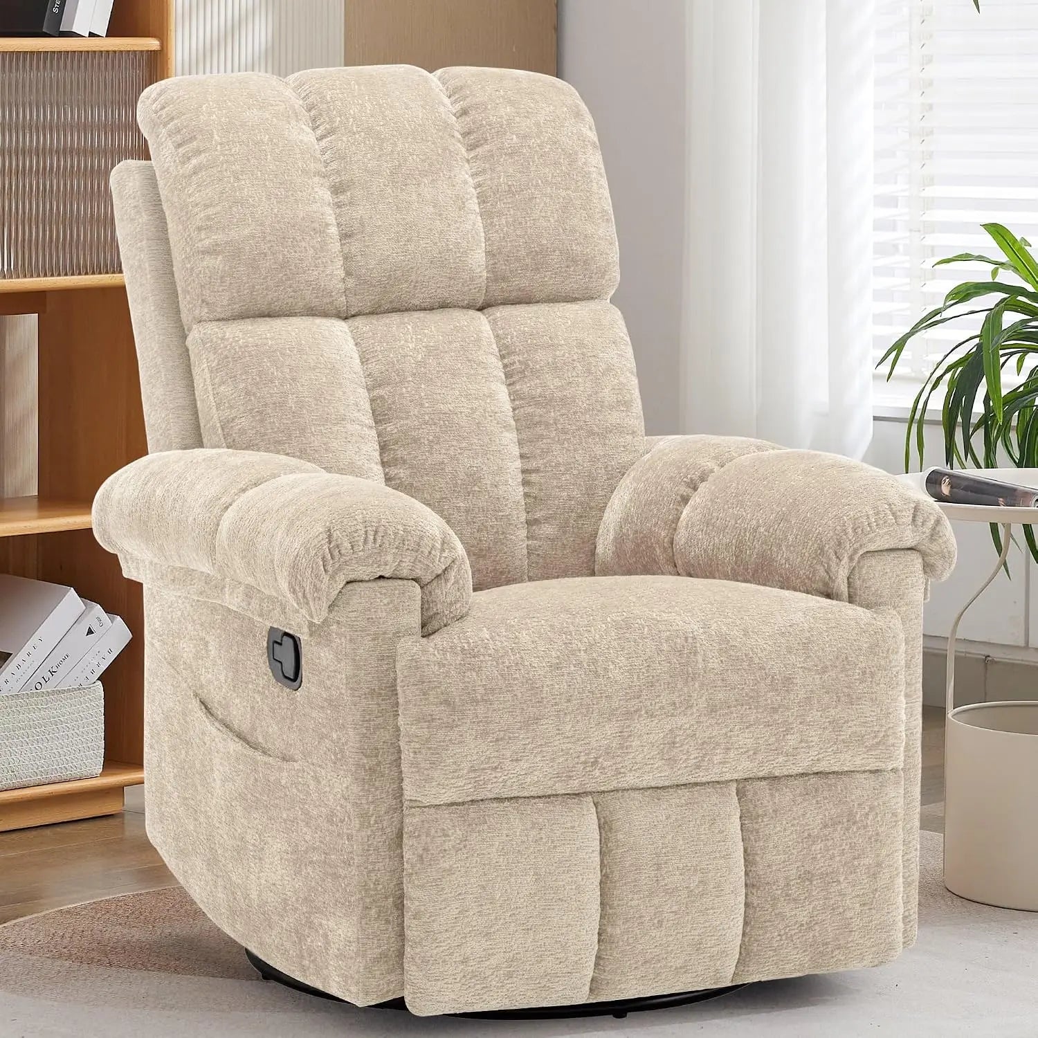 Manual Upholstered Swivel Rocker Recliner,Compact Small Space Reclining Chair For Adults, Custom