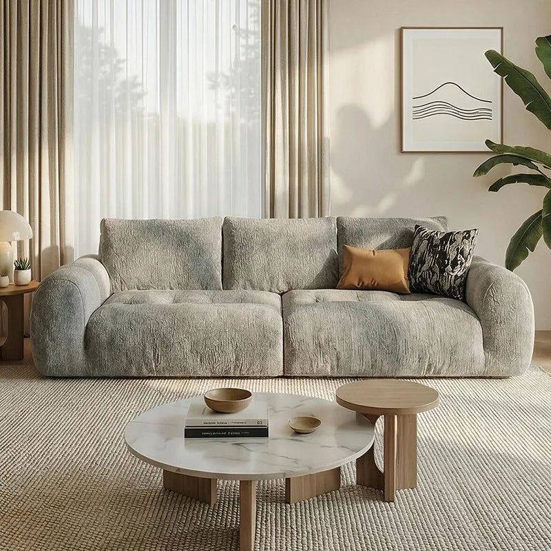 LTT French Cream Blizzard Neil Velvet Cloud Sofa Living Room Fabric Straight Row Sofa