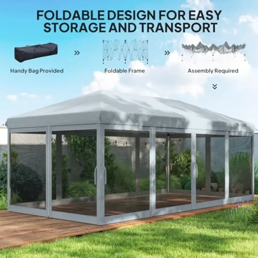 10' x 20' Pop Up  Tent with Netting Heavy Duty  Sun Shelter Large Tent for Outdoor Garden Patio with Carry Bag