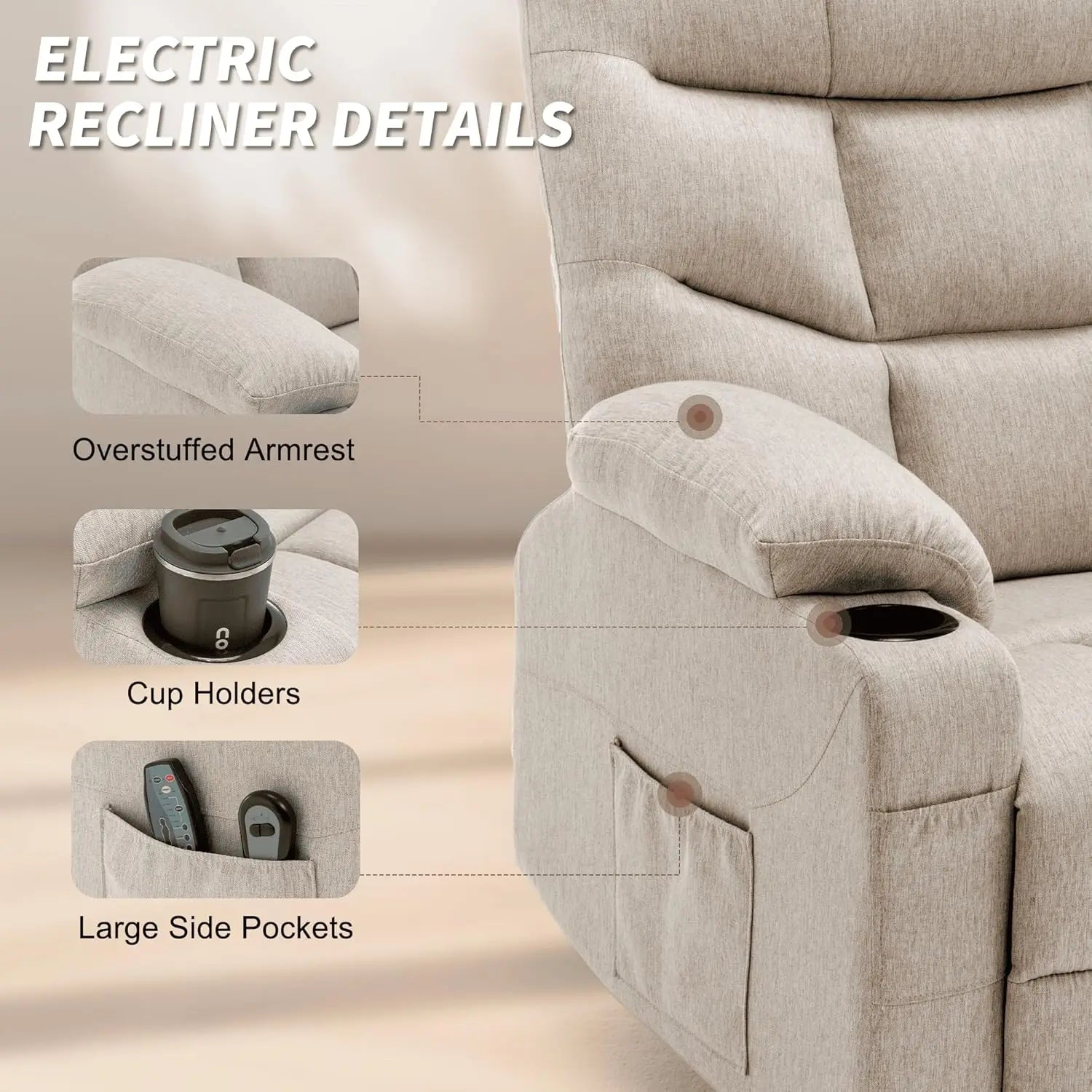 Power Recliner Chair with Massage and Heating, Electric Recliner Chair for Elderly and Adults, Power Lift Recliner with Remote C