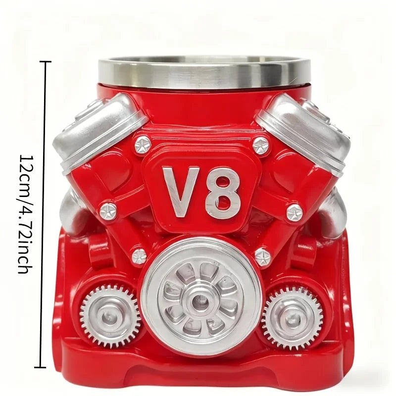 V8 Engine Shape Stainless Steel Tumbler, Vintage Mechanical Style, Shock Resistant, Portable Durable Car Ashtray Gift For Car